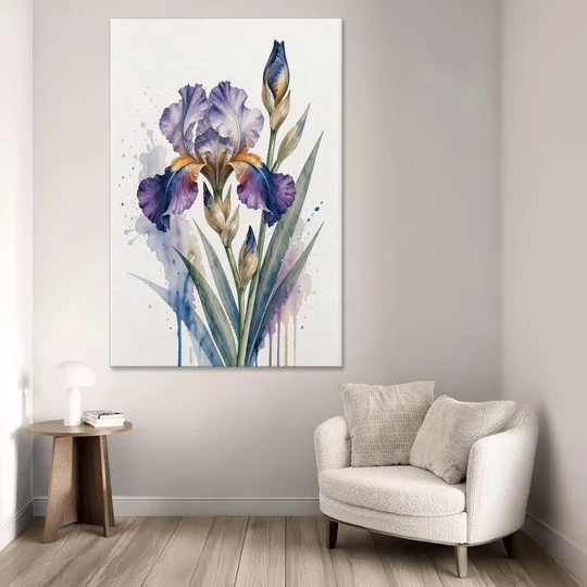 Modern Violet Bearded Iris Flower Splash - Canvas Wall Art - Sofa - 40x60