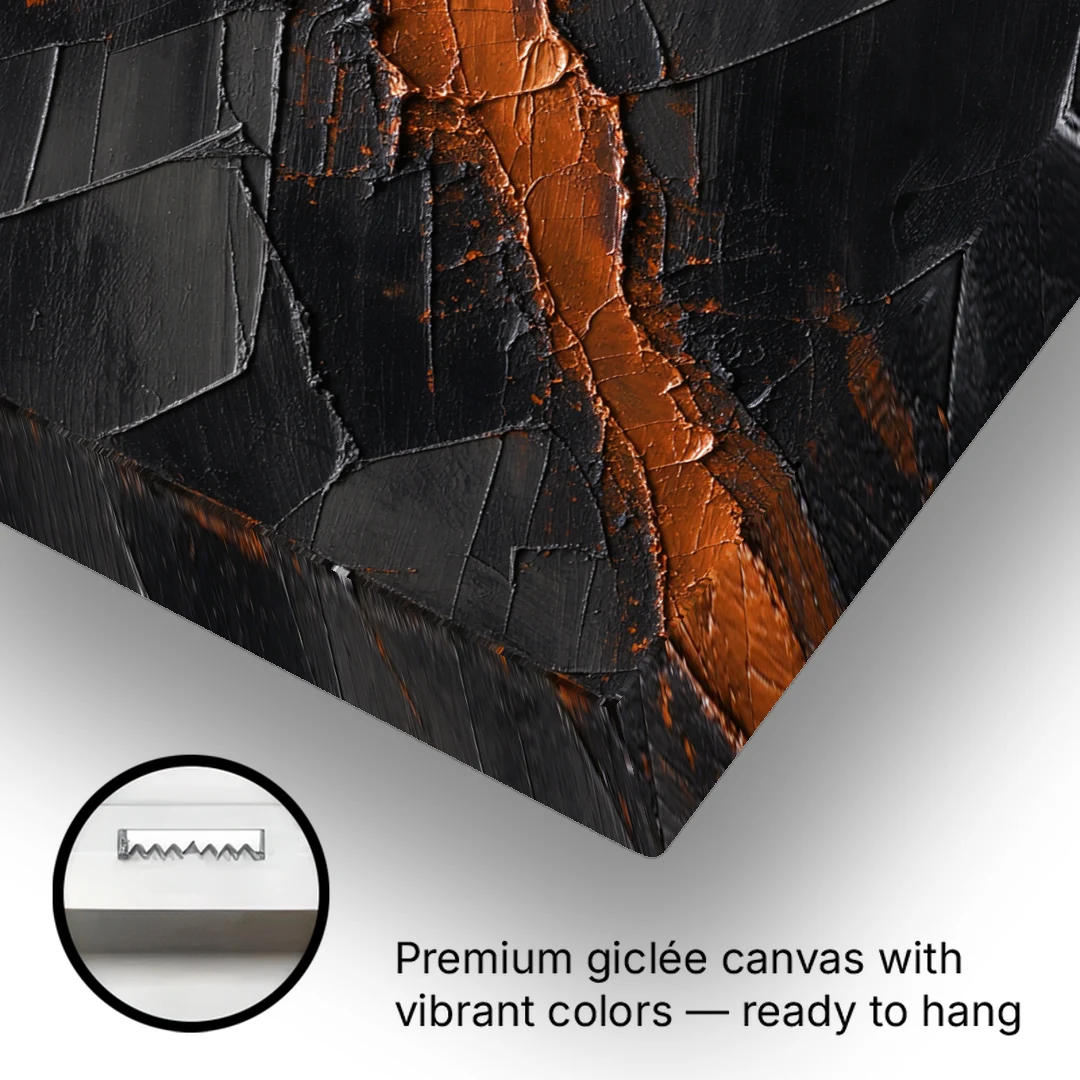 Molten Copper Fissure in Black and Copper - Canvas Wall Art - Gallery Wrap Corner