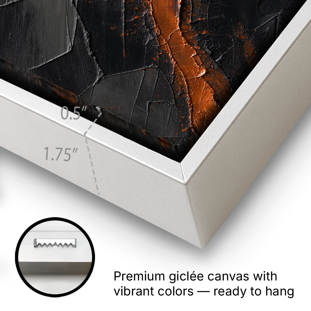 Molten Copper Fissure in Black and Copper - White Framed Canvas Wall Art - Gallery Wrap Corner