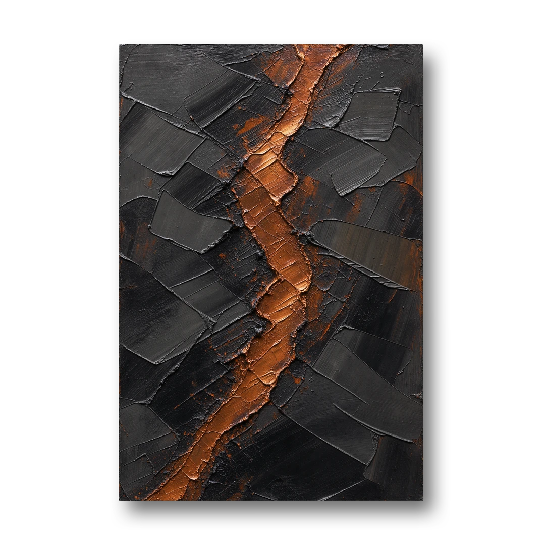 Molten Copper Fissure in Black and Copper - Canvas Wall Art - Front