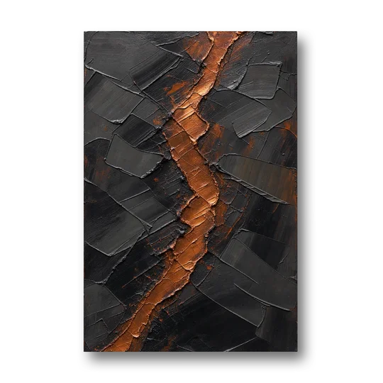 Molten Copper Fissure in Black and Copper - Canvas Wall Art - Front