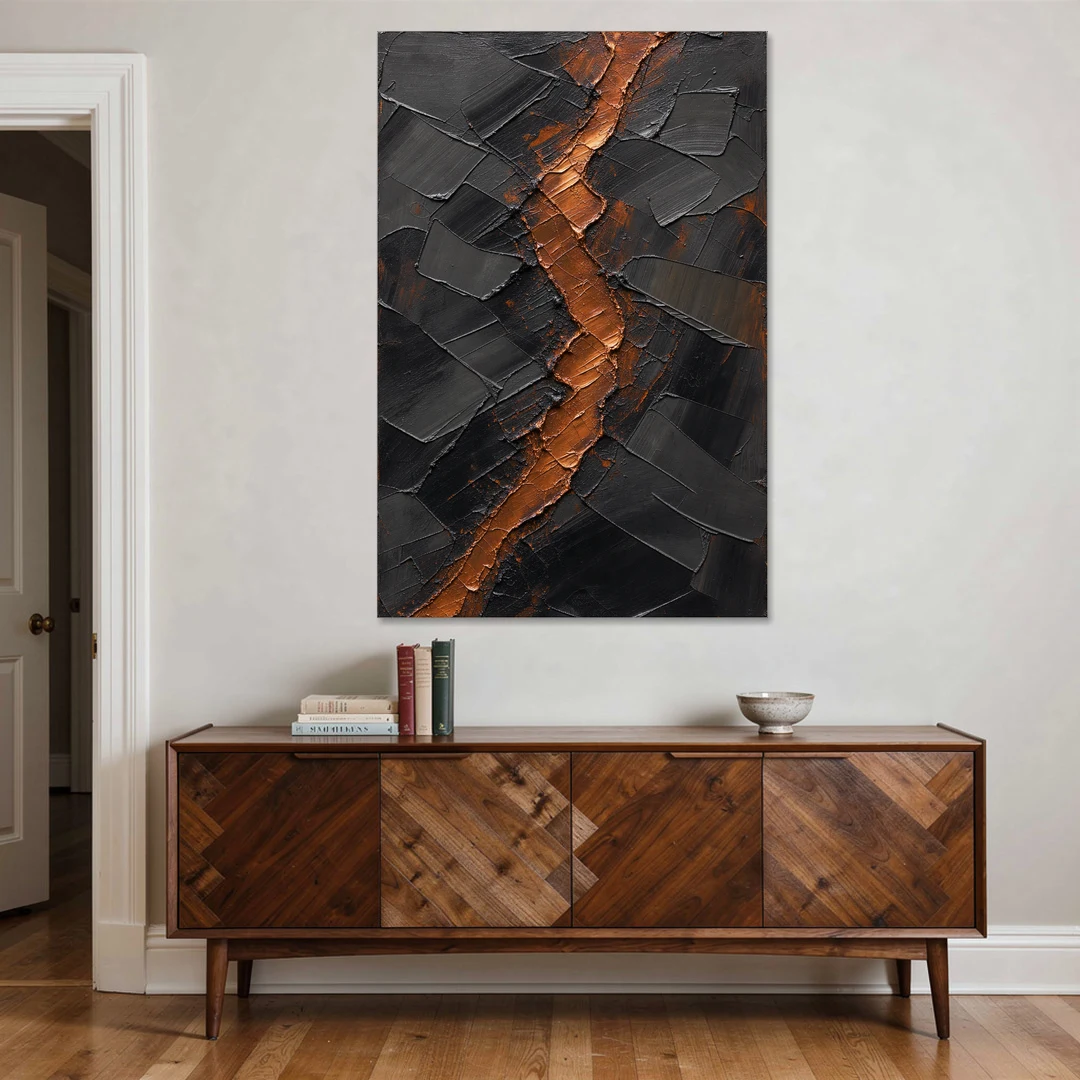 Molten Copper Fissure in Black and Copper - Canvas Wall Art - Coffee Table - 40x60