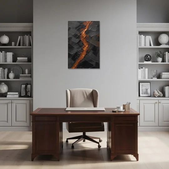 Molten Copper Fissure in Black and Copper - Canvas Wall Art - Office - 24x36