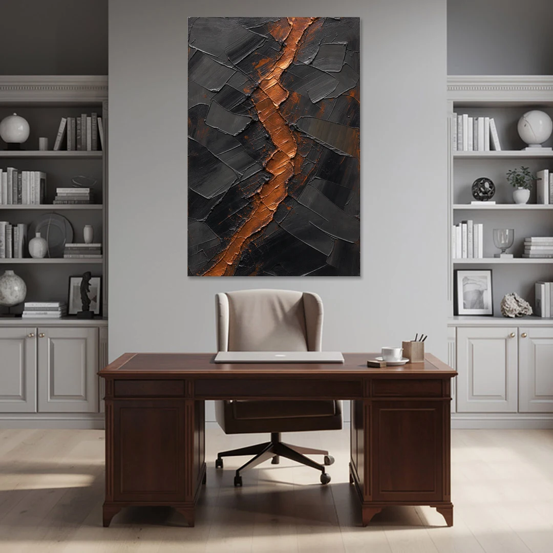 Molten Copper Fissure in Black and Copper - Canvas Wall Art - Office - 40x60