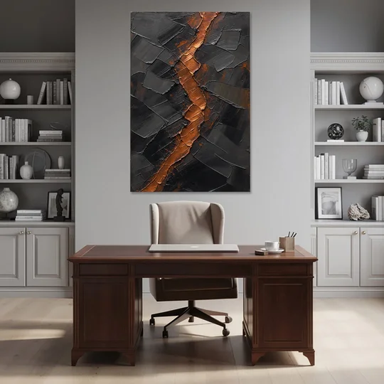 Molten Copper Fissure in Black and Copper - Canvas Wall Art - Office - 40x60