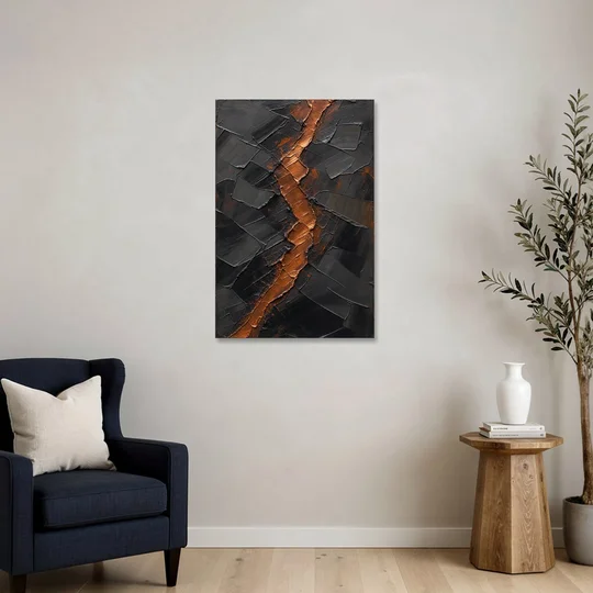 Molten Copper Fissure in Black and Copper - Canvas Wall Art - Sofa - 24x36