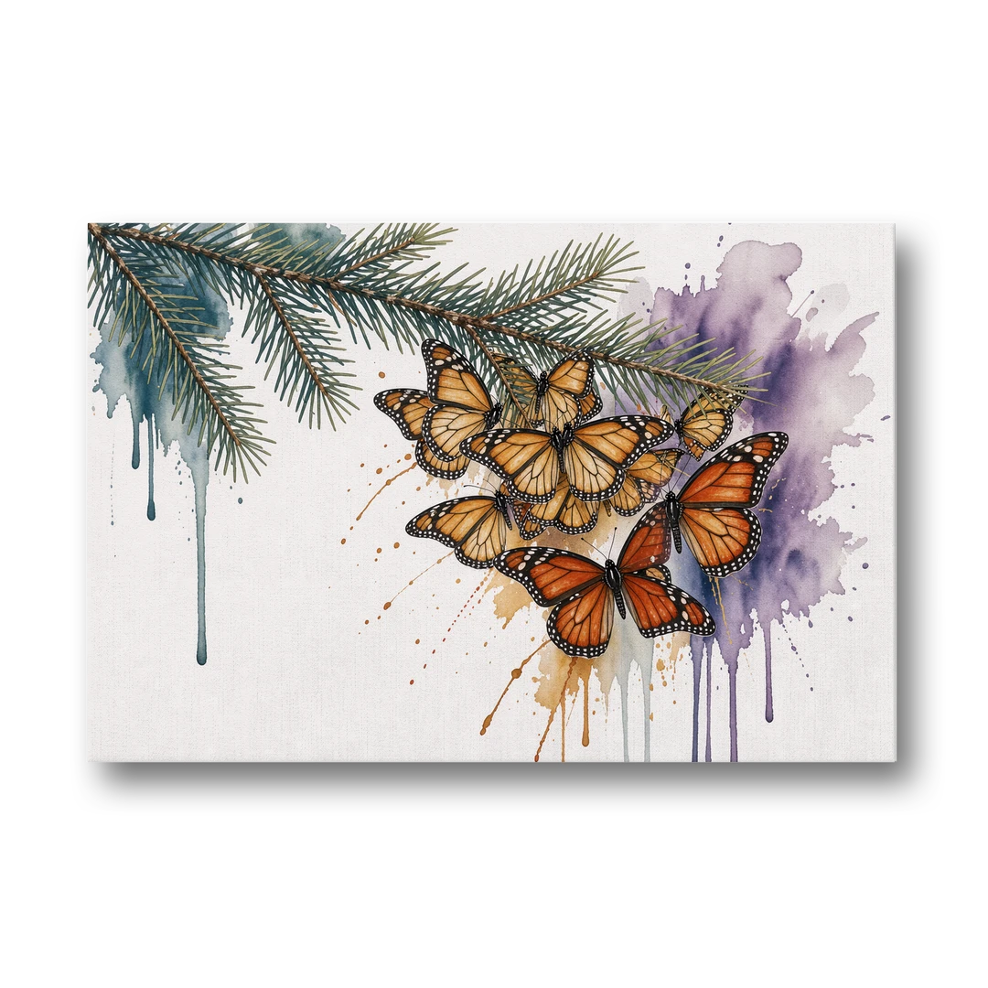 Monarch Butterfly Canvas of a Winter Fir Cluster - Canvas Wall Art - Front