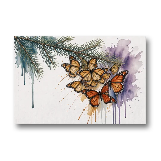 Monarch Butterfly Canvas of a Winter Fir Cluster - Canvas Wall Art - Front