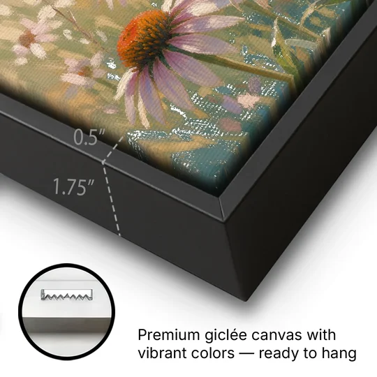 Monarch Butterfly Painting on a Purple Coneflower - Black Framed Canvas Wall Art - Gallery Wrap Corner