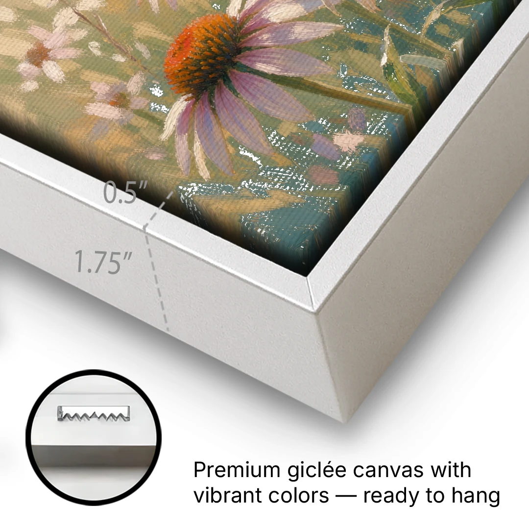 Monarch Butterfly Painting on a Purple Coneflower - White Framed Canvas Wall Art - Gallery Wrap Corner