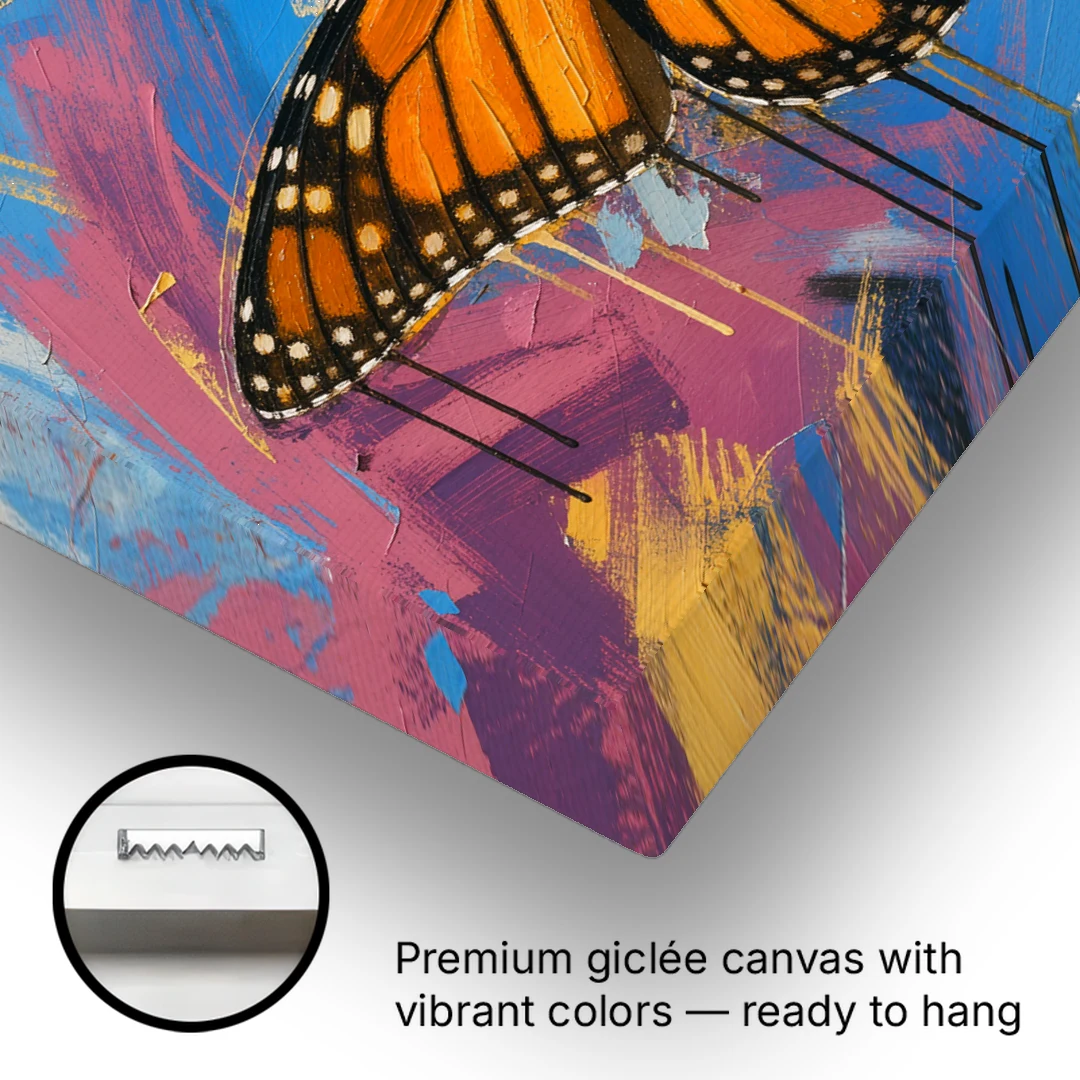 Monarch Butterfly Wall Art with Dripping Wings - Canvas Wall Art - Gallery Wrap Corner
