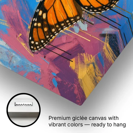 Monarch Butterfly Wall Art with Dripping Wings - Canvas Wall Art - Gallery Wrap Corner