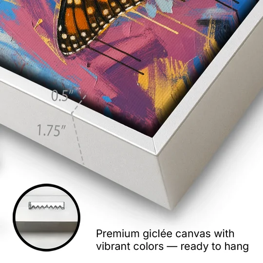 Monarch Butterfly Wall Art with Dripping Wings - White Framed Canvas Wall Art - Gallery Wrap Corner