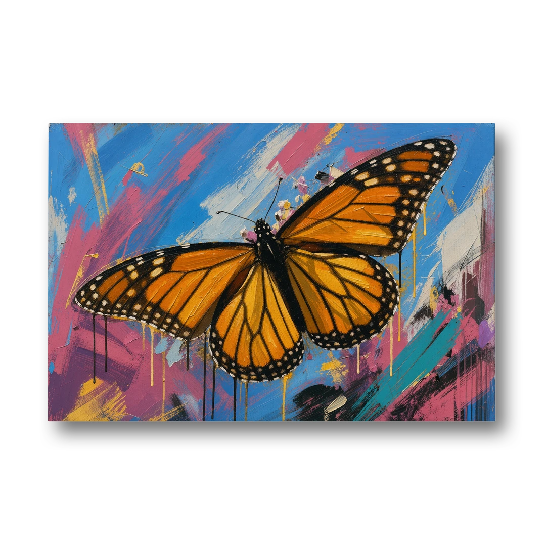 Monarch Butterfly Wall Art with Dripping Wings - Canvas Wall Art - Front