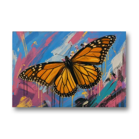 Monarch Butterfly Wall Art with Dripping Wings - Canvas Wall Art - Front