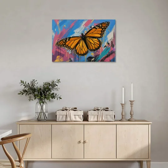 Monarch Butterfly Wall Art with Dripping Wings - Canvas Wall Art - Coffee Table - 36x24