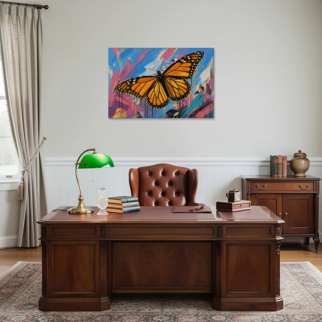Monarch Butterfly Wall Art with Dripping Wings - Canvas Wall Art - Office - 36x24