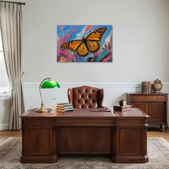 Monarch Butterfly Wall Art with Dripping Wings - Canvas Wall Art - Office - 36x24