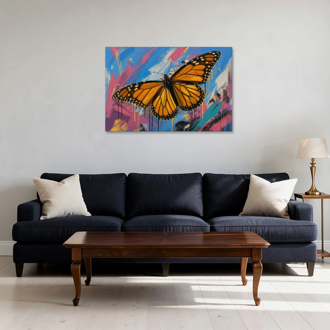 Monarch Butterfly Wall Art with Dripping Wings - Canvas Wall Art - Sofa - 36x24