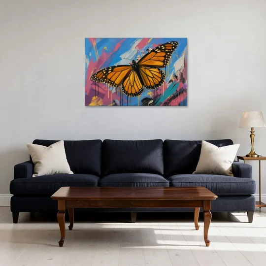 Monarch Butterfly Wall Art with Dripping Wings - Canvas Wall Art - Sofa - 36x24