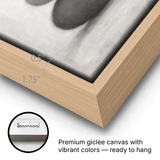 Monochrome Abstract Painting of Stacked Ovals - Oak Framed Canvas Wall Art - Gallery Wrap Corner