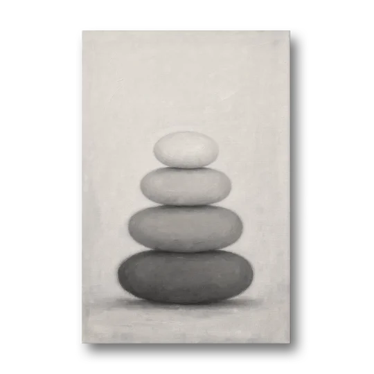 Monochrome Abstract Painting of Stacked Ovals - Canvas Wall Art - Front