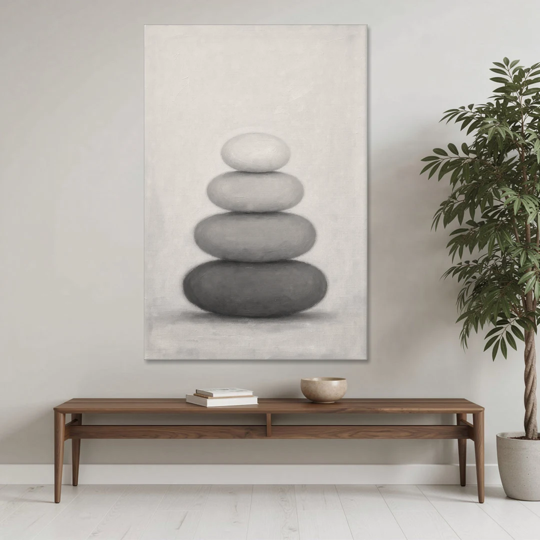Monochrome Abstract Painting of Stacked Ovals - Canvas Wall Art - Coffee Table - 40x60
