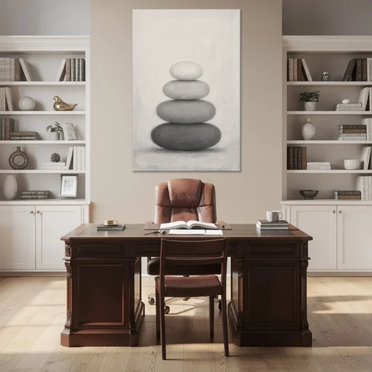 Monochrome Abstract Painting of Stacked Ovals - Canvas Wall Art - Office - 40x60