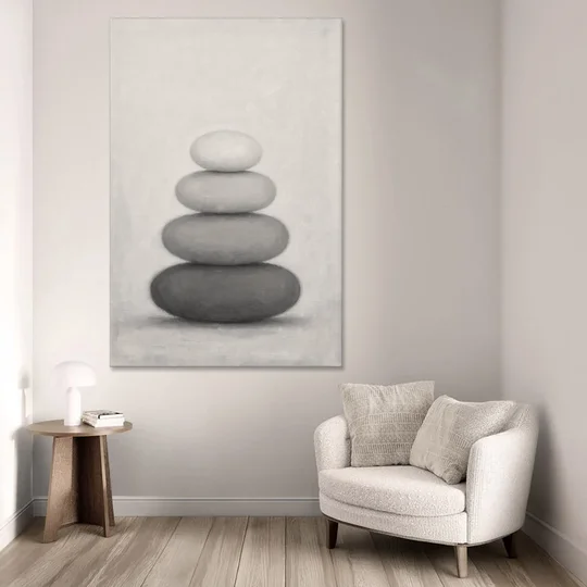 Monochrome Abstract Painting of Stacked Ovals - Canvas Wall Art - Sofa - 40x60