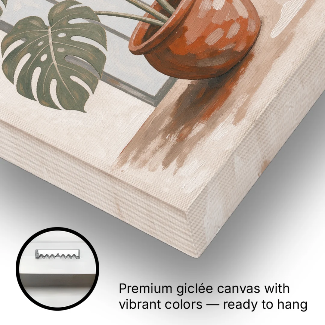 Monstera Wall Art Under the Arched Window - Canvas Wall Art - Gallery Wrap Corner