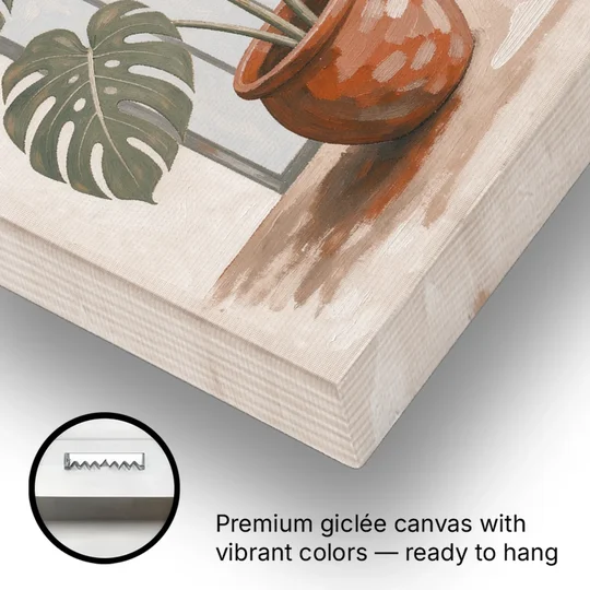 Monstera Wall Art Under the Arched Window - Canvas Wall Art - Gallery Wrap Corner