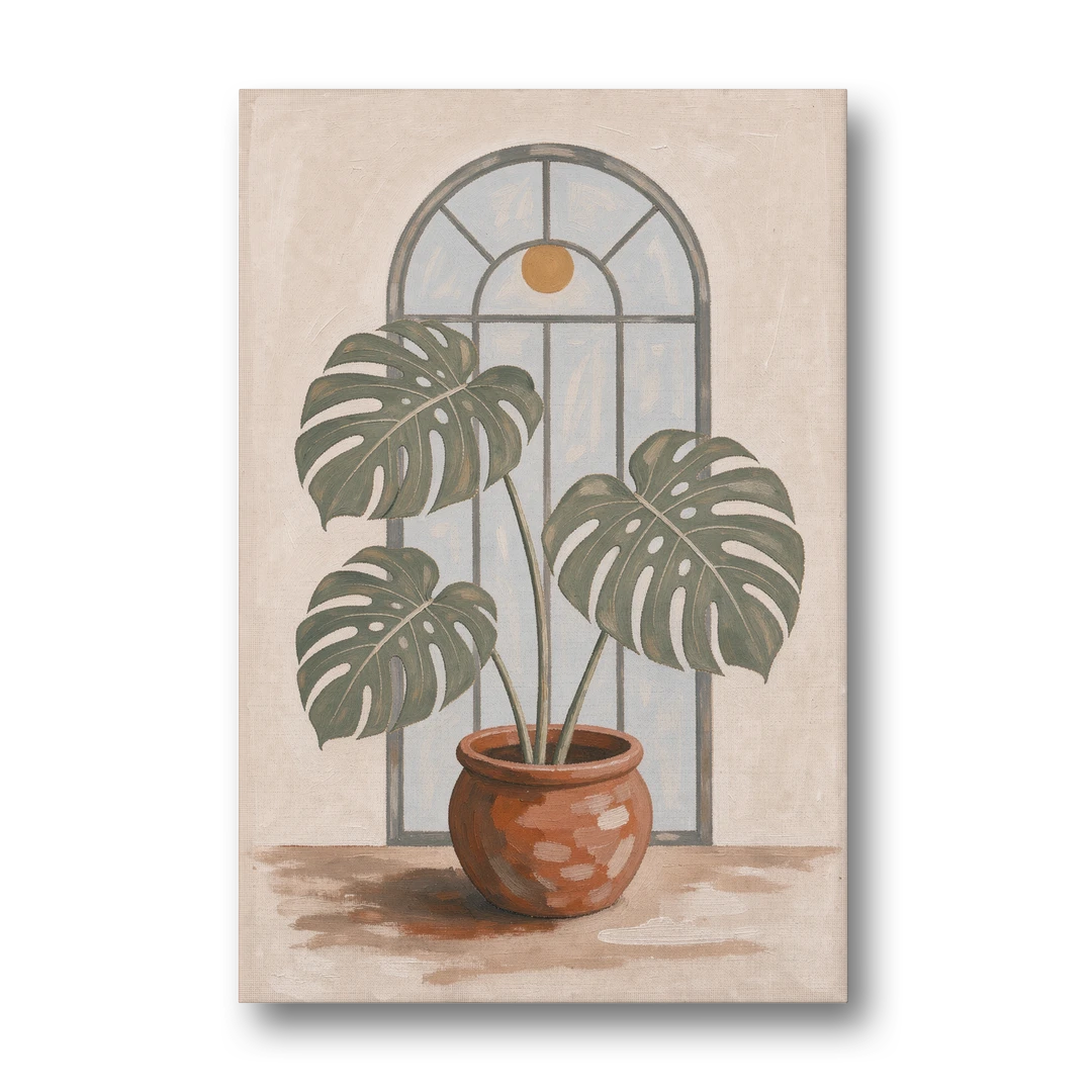 Monstera Wall Art Under the Arched Window - Canvas Wall Art - Front