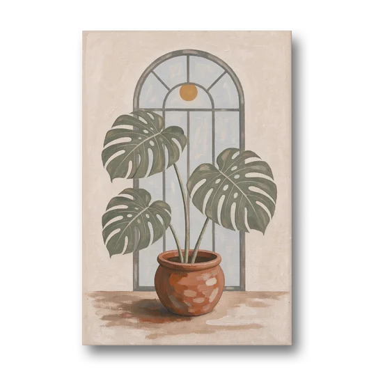Monstera Wall Art Under the Arched Window - Canvas Wall Art - Front