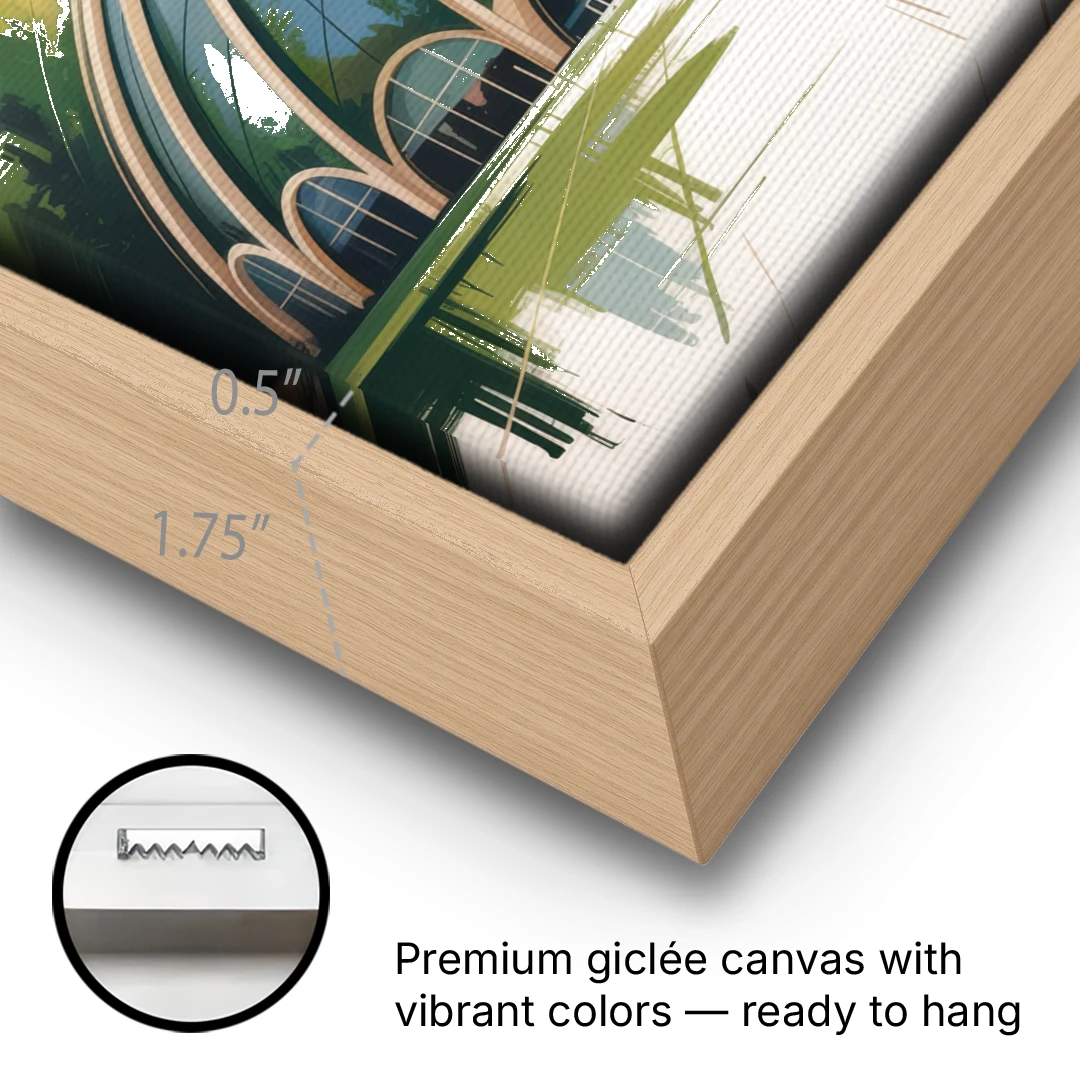 Montreal Biodome Wonder - Oak Framed Canvas Wall Art - Gallery Wrap Corner