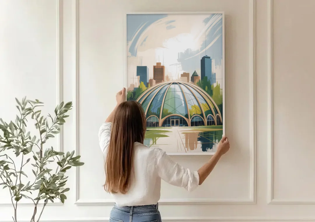 Montreal Biodome Wonder canvas wall art being hung on a paneled wall