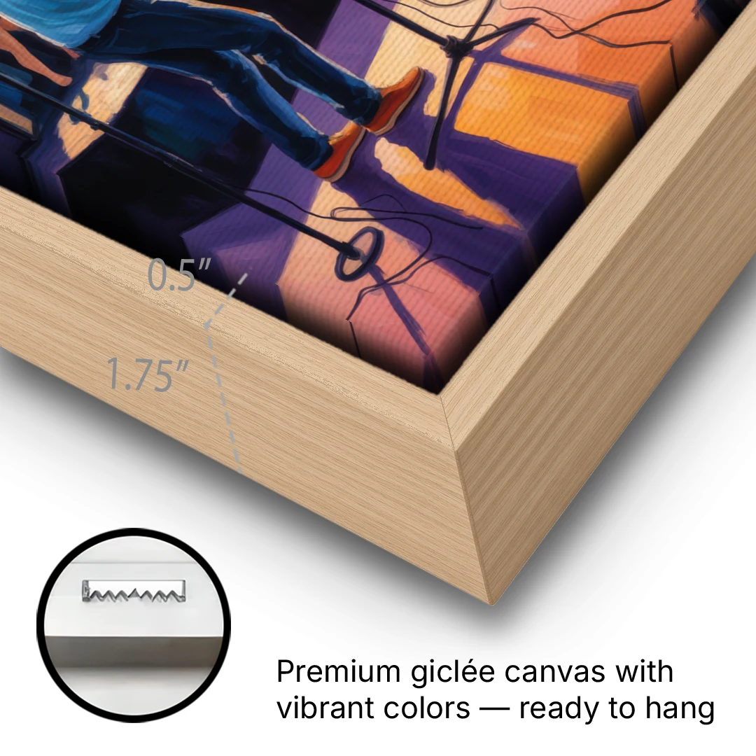 Montreal Jazz Festival Scene - Oak Framed Canvas Wall Art - Gallery Wrap Corner