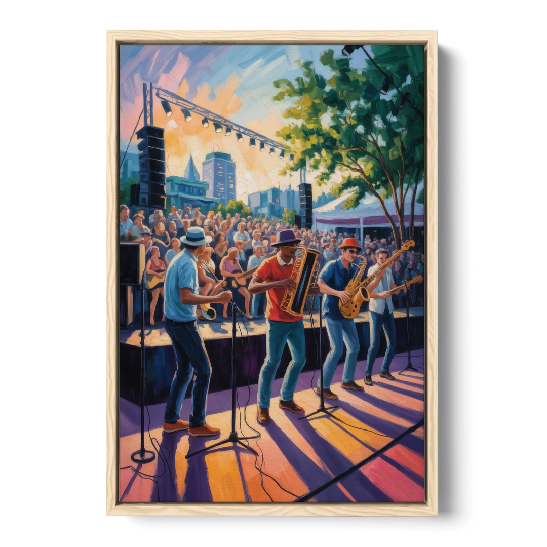 Montreal Jazz Festival Scene - Oak Framed Canvas Wall Art - Front