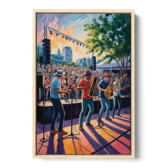 Montreal Jazz Festival Scene - Oak Framed Canvas Wall Art - Front