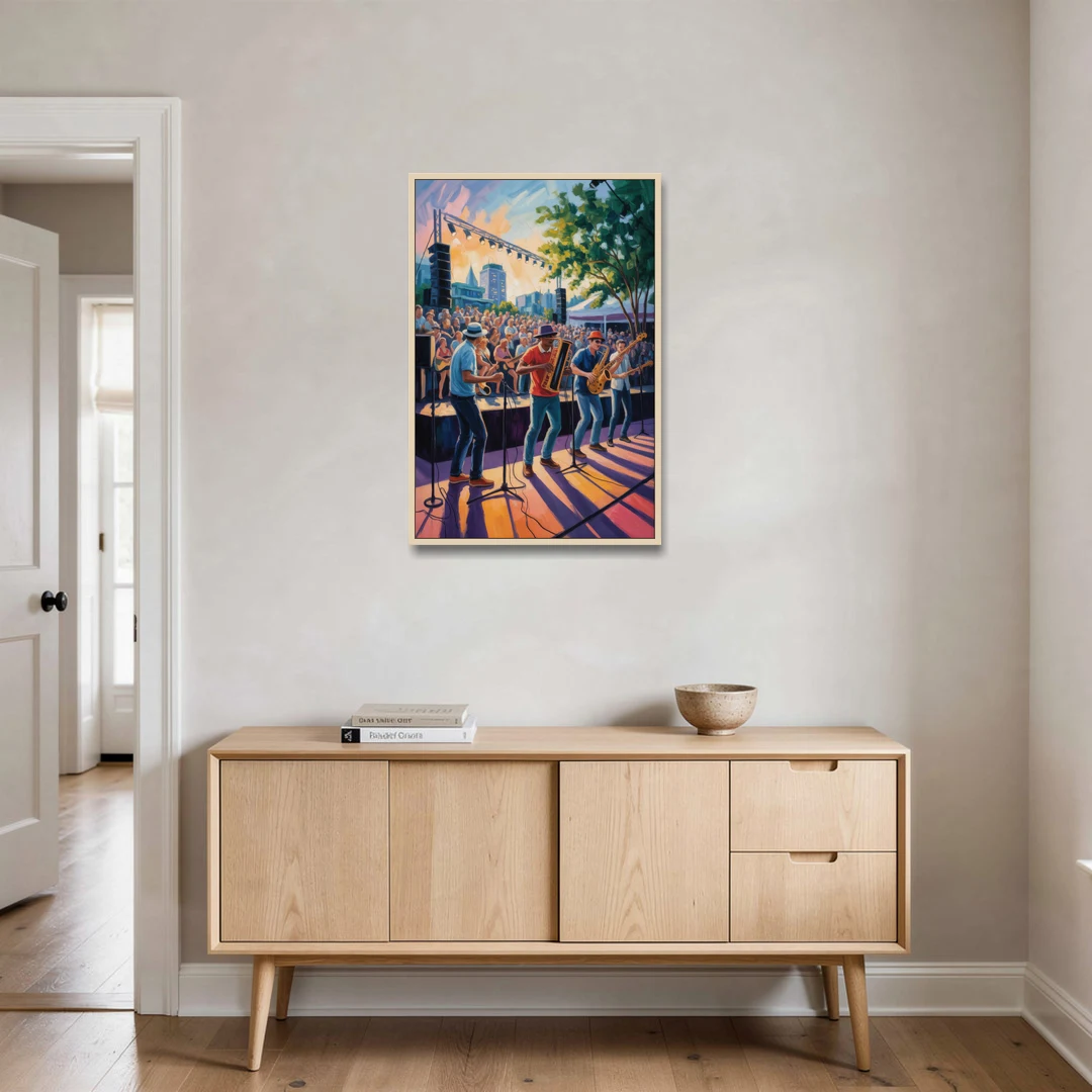 Montreal Jazz Festival Scene - Oak Framed Canvas Wall Art - Coffee Table - 24x36