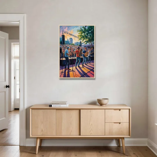Montreal Jazz Festival Scene - Oak Framed Canvas Wall Art - Coffee Table - 24x36