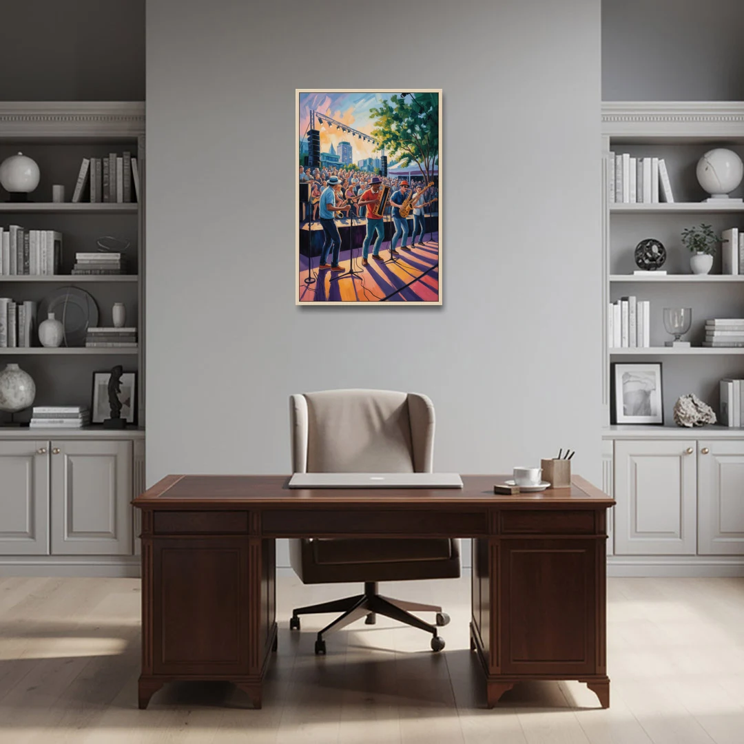 Montreal Jazz Festival Scene - Oak Framed Canvas Wall Art - Office - 24x36