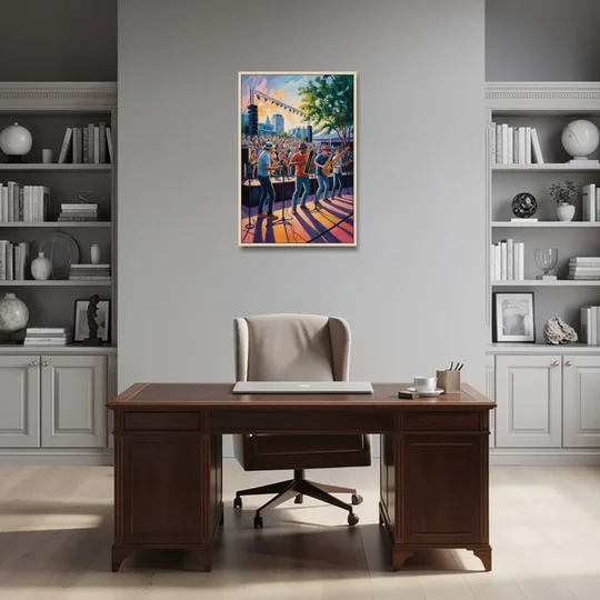 Montreal Jazz Festival Scene - Oak Framed Canvas Wall Art - Office - 24x36