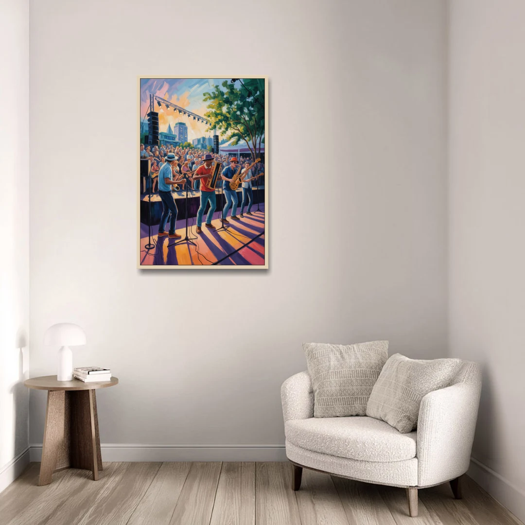 Montreal Jazz Festival Scene - Oak Framed Canvas Wall Art - Sofa - 24x36