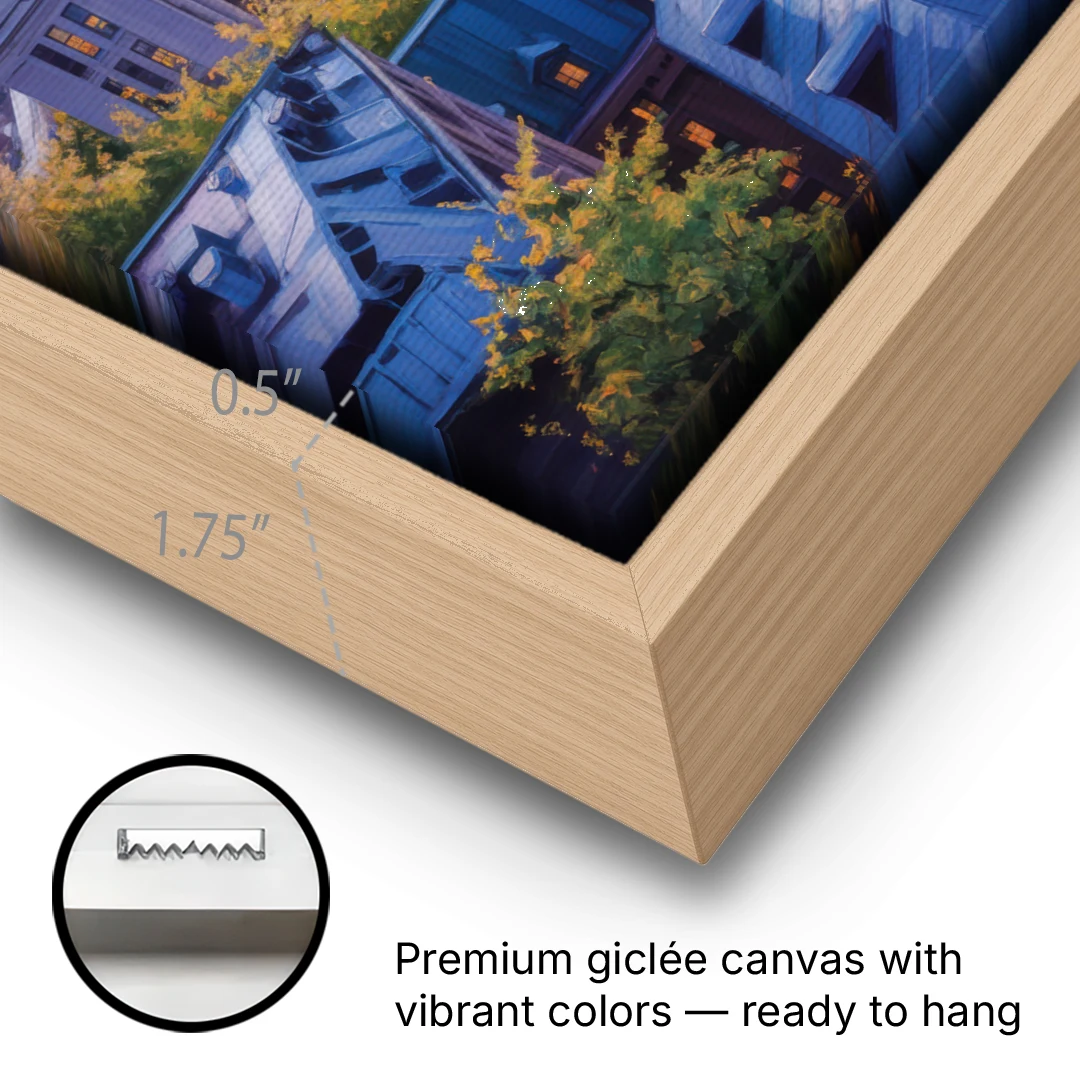 Montreal Rooftop View - Oak Framed Canvas Wall Art - Gallery Wrap Corner
