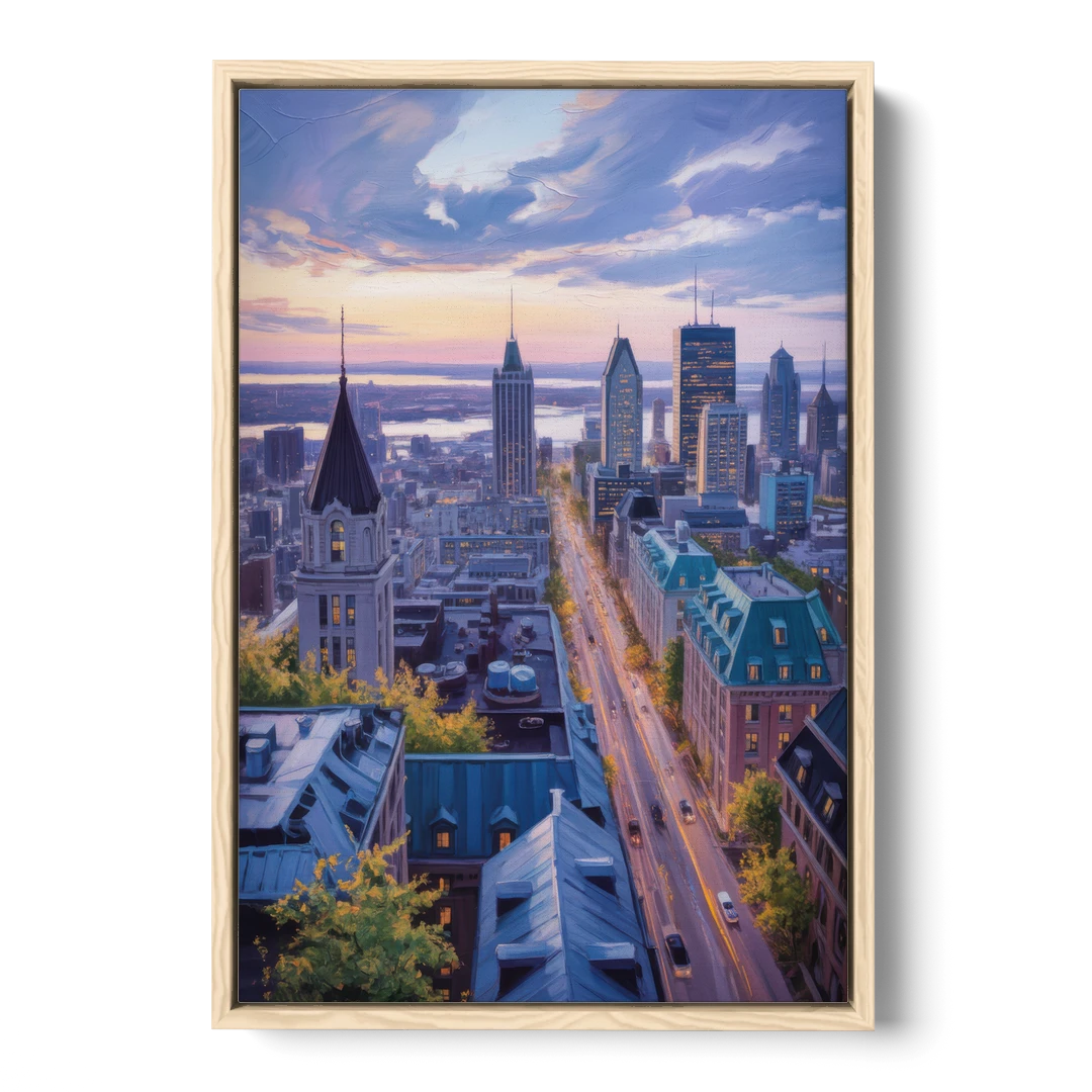 Montreal Rooftop View - Oak Framed Canvas Wall Art - Front