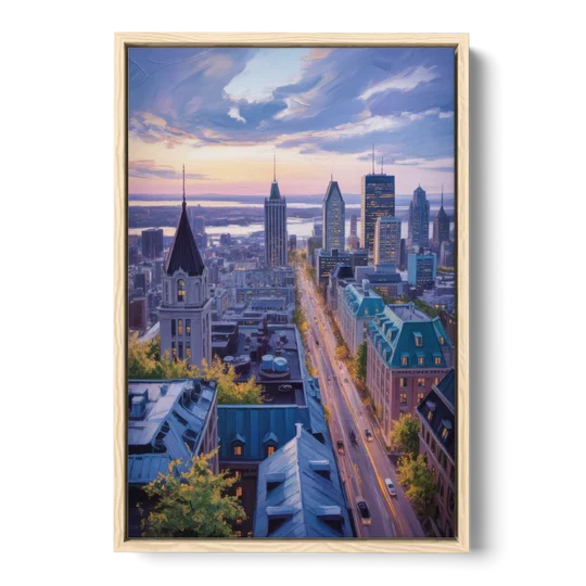 Montreal Rooftop View - Oak Framed Canvas Wall Art - Front