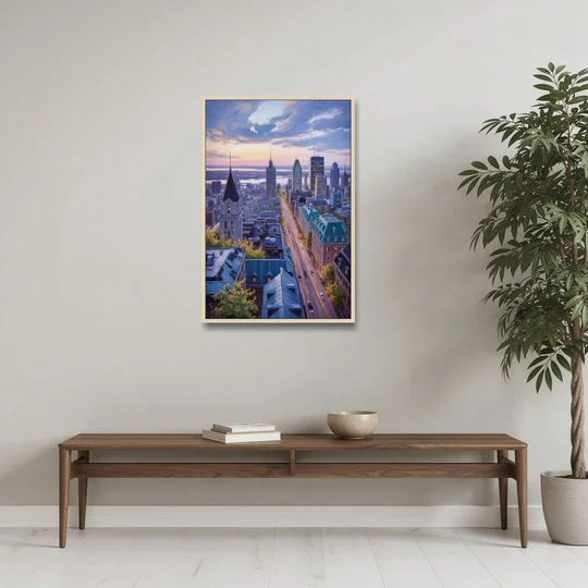 Montreal Rooftop View - Oak Framed Canvas Wall Art - Coffee Table - 24x36
