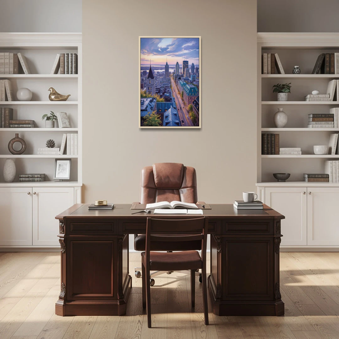Montreal Rooftop View - Oak Framed Canvas Wall Art - Office - 24x36