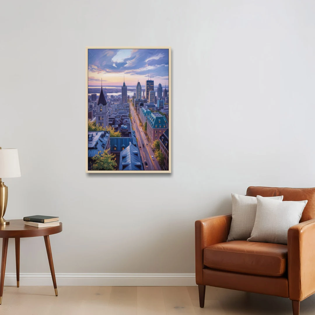 Montreal Rooftop View - Oak Framed Canvas Wall Art - Sofa - 24x36
