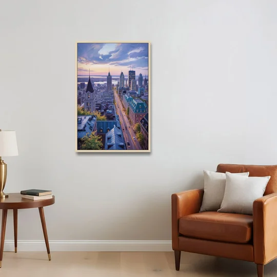 Montreal Rooftop View - Oak Framed Canvas Wall Art - Sofa - 24x36